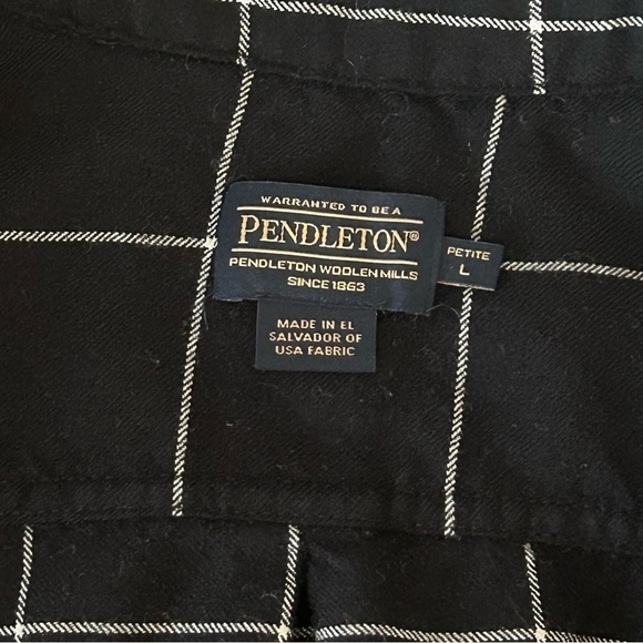 Vintage Pendleton Wool Flannel Black Plaid Striped Button Style Pockets Med … - Picture 6 of 7
